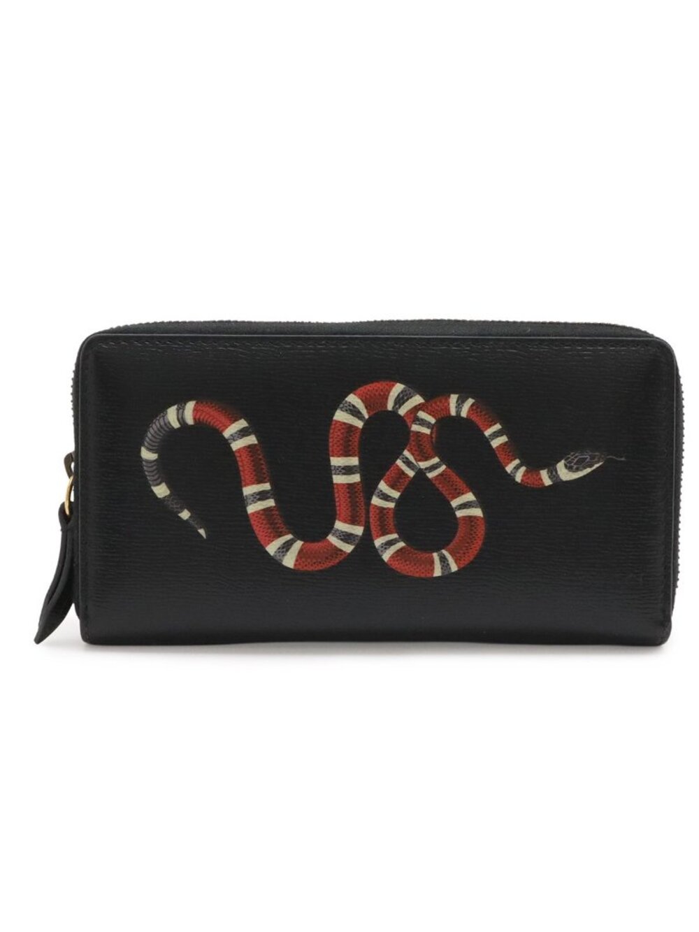 Gucci Zip Around Wallet Snake Coating Leather Black
